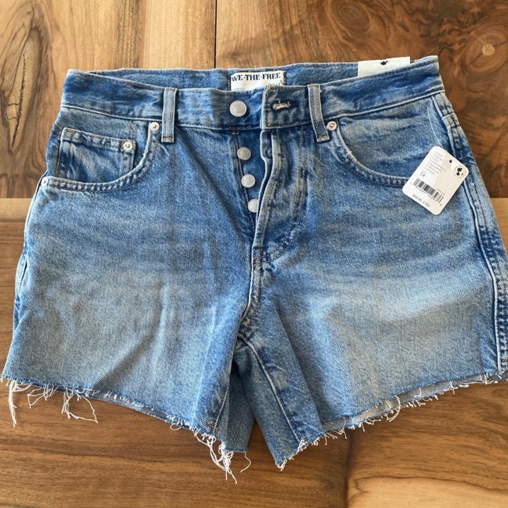 Free People Blue Jean Shorts with Distressed Frayed Hem
